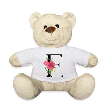 Eleganter Buchstabe 'E' mit Blumen - Teddy - Weiß - Vorne