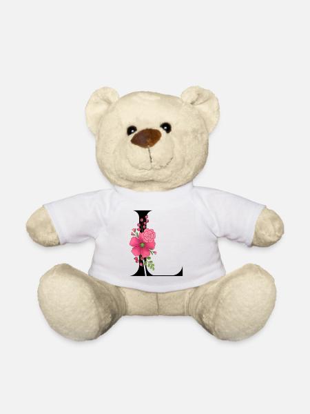 Eleganter Buchstabe 'L' mit Blumen - Teddy - Weiß