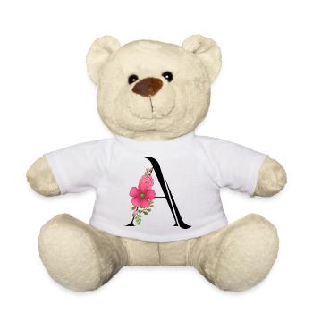 Eleganter Buchstabe 'A' mit Blumen - Teddy - Weiß - Vorne