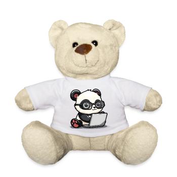 Panda Dessin animé travaillant sur un ordinateur portable avec des lunettes - Nounours - blanc - Devant