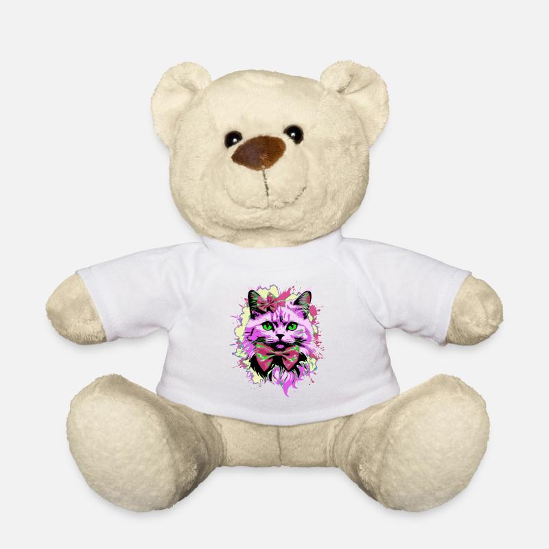 Neonkatze mit Fliege - Teddy - Weiß