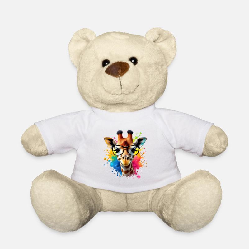 Coole Giraffe mit Brille in bunter Splash Art - Teddy - Weiß