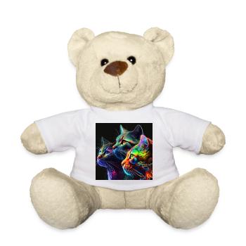 Neon Cats on a Black Background - Teddy Bear - white - Front
