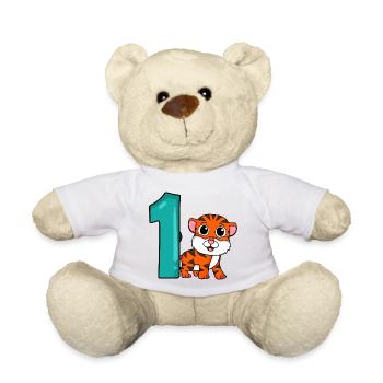 Number 1 Number One - Tiger Motif - Teddy Bear - white - Front