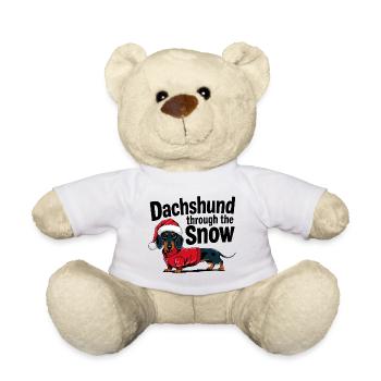 Dackel im Festtagspullover mit Nikolausmütze - Teddy - Weiß - Vorne