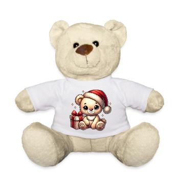 Ours en peluche avec cadeau – motif réconfortant - Nounours - blanc - Devant