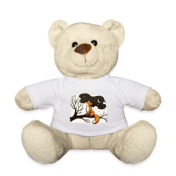Whimsical Nocturne: A Cute Fox and the Moon - Teddy Bear - white - Front