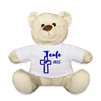 baptême 2025 trempettes de poisson en croix bleu contraste - Nounours - blanc - Devant