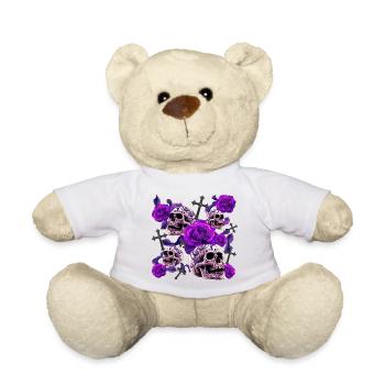 Menschenschädel, Kreuze, Rosenblüten - Teddy - Weiß - Vorne
