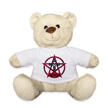 Pentagram muster, rosenblüte, Menschenschädel - Teddy - Weiß - Vorne