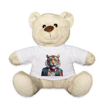 Anspruchsvoller Tiger mit blauer Sonnenbrille - Teddy - Weiß - Vorne