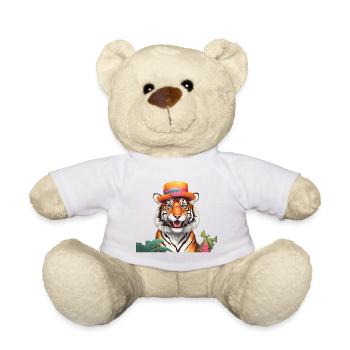 Whimsical Tiger with Sun Hat - Teddy Bear - white - Front