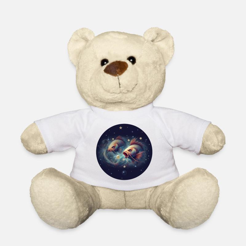 Weltraumfische im Sternenmeer - Sternzeichen Fisch - Teddy - Weiß