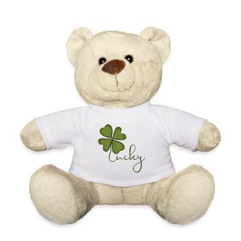 Lucky Four Leaf Clover - Teddy Bear - white - Front