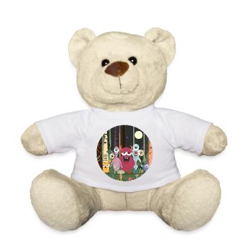 Happy group of monsters in the magical forest - Teddy Bear - white - Front