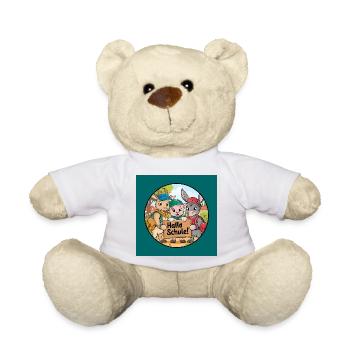 Einschulung Button lustige Tiere ABC Schütze - Teddy - Weiß - Vorne