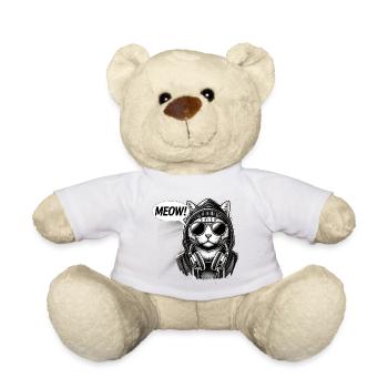 Meow Groove Cat Pullover Hoodie - Teddy Bear - white - Front