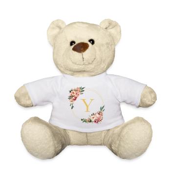 Monogramme Y, Couronne de fleurs, Personnalisable - Nounours - blanc - Devant
