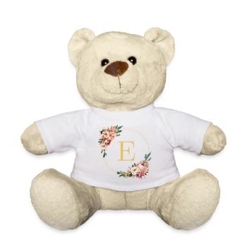 E Monogramm, Blumen-Kranz, personalisierbar - Teddy - Weiß - Vorne