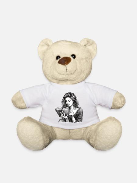 Zeichnung Frau Buch Bücher Lesen Geschenk - Teddy - Weiß