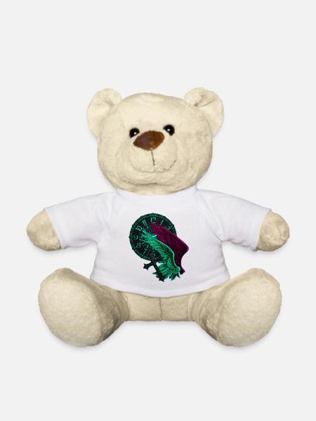 Uhren, Feder-Flügel seitlich, Kreuze - Teddy - Weiß