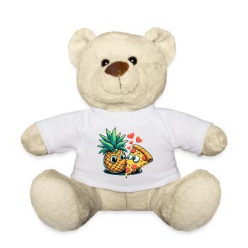 Pizza Hawaii Kuss Liebe Beziehung witzig Geschenk - Teddy - Weiß - Vorne
