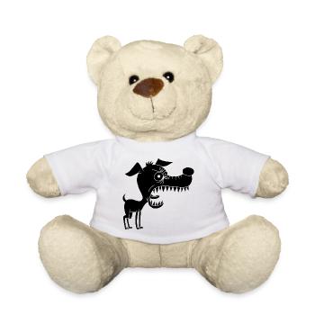 Kleiner schwarzer Hund und großes Maul - Teddy - Weiß - Vorne