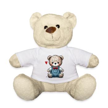 Ours en peluche vintage avec salopette - Nounours - blanc - Devant