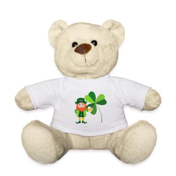 Leprechaun smiling in front of an Irish shamrock - Teddy Bear - white - Front