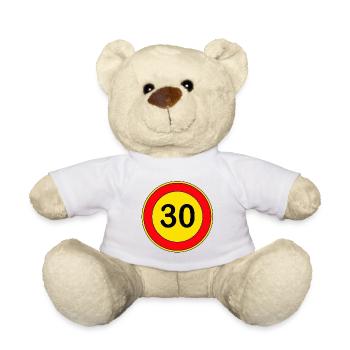 30.Geburtstag , 30 Jahre , Verkehrsschild Gelb - Teddy - Weiß - Vorne