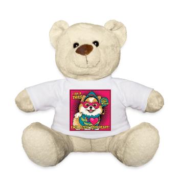 Comicstyle Pomeranian Dog "I am a thief" - Teddy Bear - white - Front