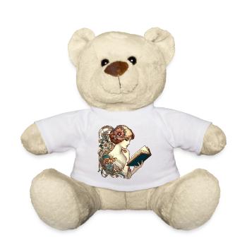 Book Books Reading Beautiful Woman Art Nouveau Gift - Teddy Bear - white - Front