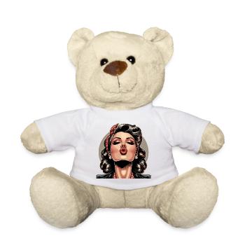Rockabilly Lèvres embrassables Lèvres rouges Cadeau rétro - Nounours - blanc - Devant