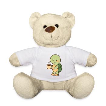 Schildkröte mit einer Tasse Kaffee (links) - Teddy - Weiß - Vorne
