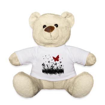 Butterfly drawing with floral accent - Teddy Bear - white - Front