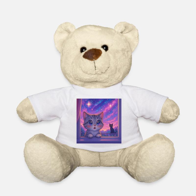 Cosmic Cat with Star Eyes - Teddy Bear - white