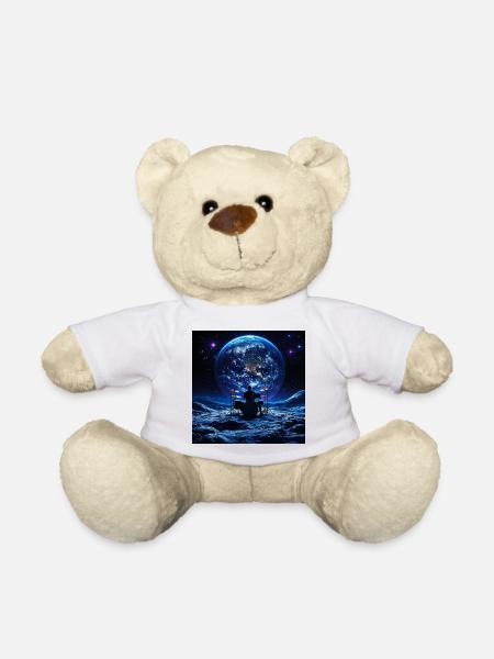 Schlagzeuger auf Mond vor der Erde Im Weltall - Teddy - Weiß