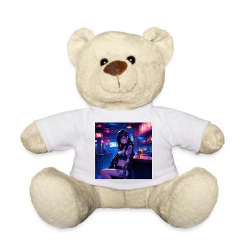 N-dless Nights: Anime cyberpunk girl in a dark bar - Teddy Bear - white - Front