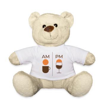 AM Coffee PM Wine – Kaffee & Wein Design - Teddy Bear - white - Front