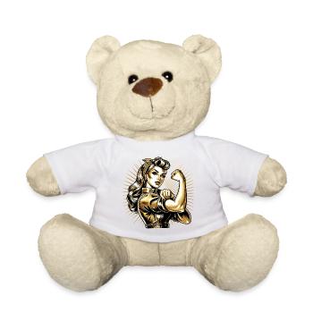 Strength Strong Woman Rockabilly Style Gold Gift - Teddy Bear - white - Front