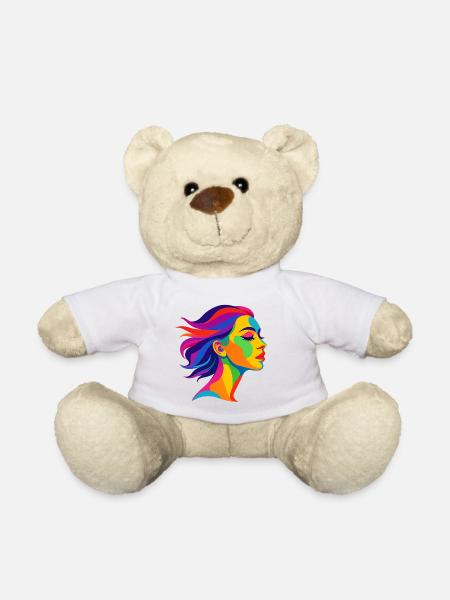 Bunte Popart Frau – Farbenfrohes Kunstdesign - Teddy - Weiß