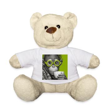 Monkey with coffee and glasses in green - Teddy Bear - white - Front