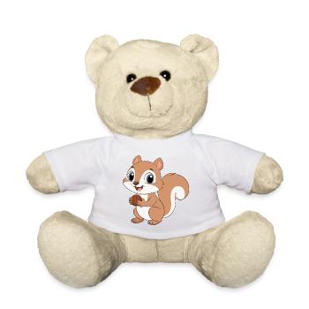 Baby Cartoon Eichhörnchen hält eine Haselnuss (v02) - Teddy - Weiß - Vorne