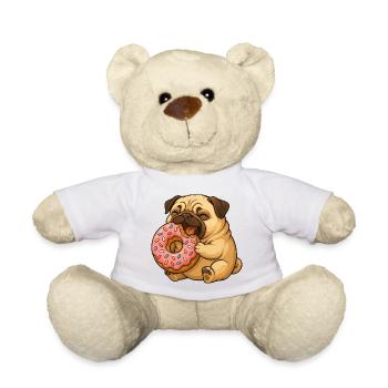 Carlin mignon avec beignet dessin animé drôle manger - Nounours - blanc - Devant