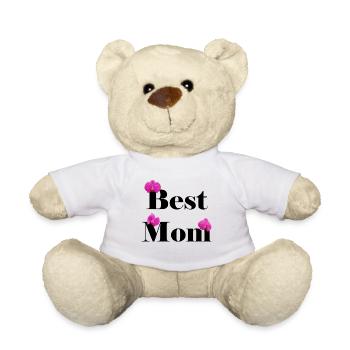 Best Mom, Black with Fuchsia Orchids - Teddy Bear - white - Front