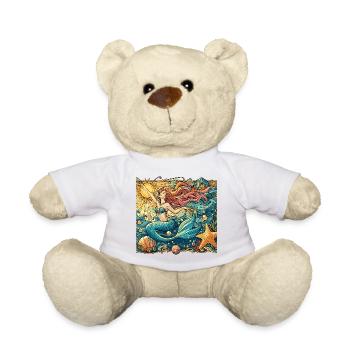 Meerjungfrau Nixe rote Haare Art Nouveau Geschenk - Teddy - Weiß - Vorne