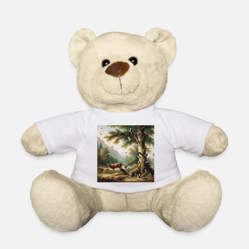 Scène de forêt avec cerf et nature - Nounours - blanc