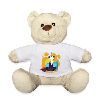 Cat Sniffing a Sardine Colorful Comic Comic Cartoon - Teddy Bear - white - Front