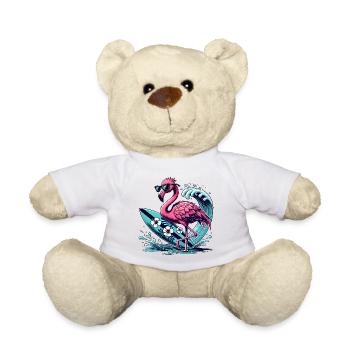 Flamant rose surfeur avec style - Nounours - blanc - Devant