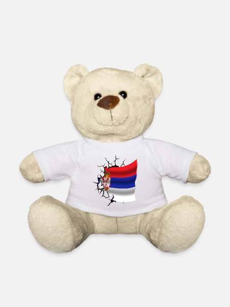 Flag of Serbia - Serbian - Flag Broken Design - Teddy Bear - white